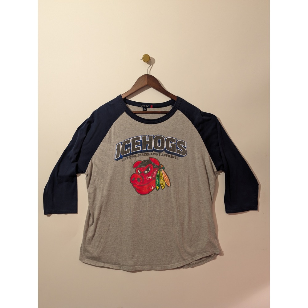 Sport-Tek IceHogs Baseball Tee Mens XL Grey Blue Excellent AHL Hockey Chicago